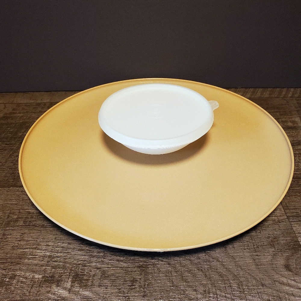 Tupperware Tan Dip-N-Serve Vintage Tray with white Dip Bowl & Lid #491